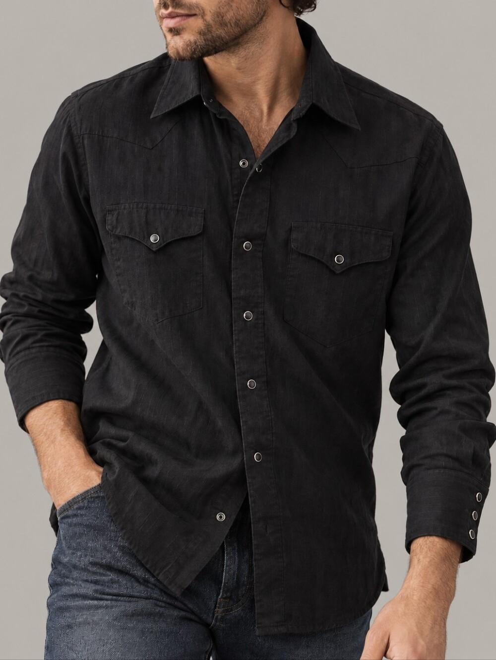 Vintage Mesquite Niver Western Wear Black Pearl Snap Shirt Mens Size 16 x 35